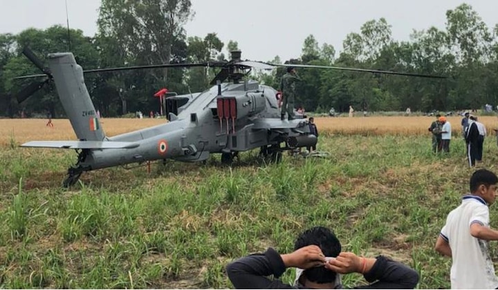 IAF new Apache helicopter makes emergency landing in Punjab પઠાણકોટ પાસે અપાચે હેલિકોપ્ટરનું ખેતરમાં ઇમરજન્સી લેન્ડિંગ, બંને પાયલટ સુરક્ષિત