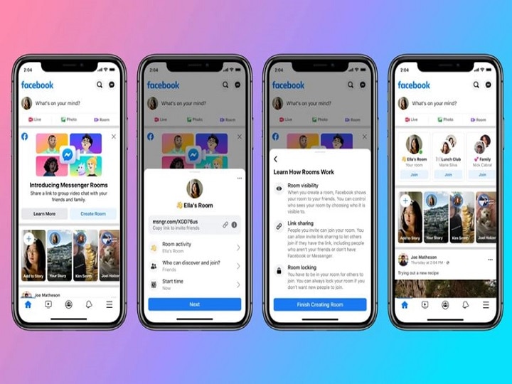 Facebook group video chat Messenger Rooms lunch now with calls for up to 50 people ફેસબુકનું ગ્રુપ વીડિયો ચેટ ‘Massenger Rooms’ લોન્ચ, એકસાથે 50 લોકો સાથે થઈ શકશે વાત