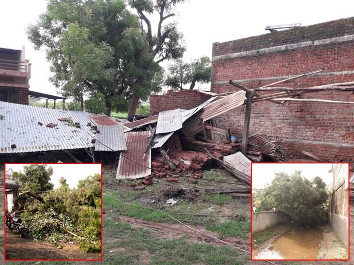 Electricity pillar collapsed in Laxmipura village of Gandhinagar following a hurricane મોડી રાત્રે ગુજરાતના આ ગામમાં આવ્યું મીની ચક્રવાત? વાવાઝોડાને પગલે કાચા મકાનો-તબેલાના પતરાં ઉડ્યાં