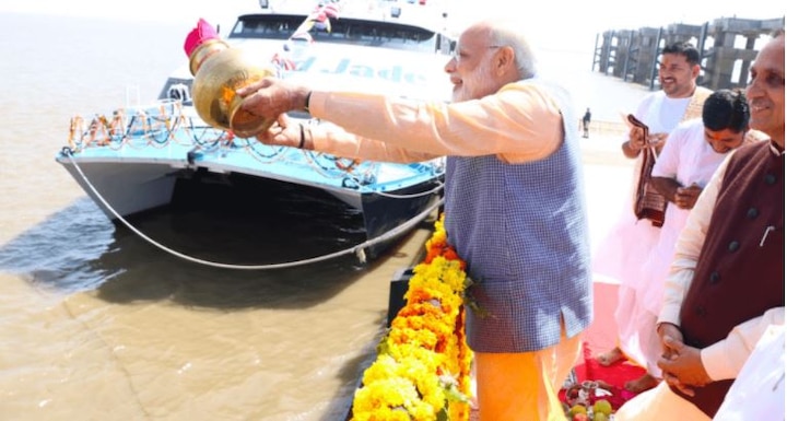 Tomorrow is the important day for Gujarat PM Modi tweets ahead of ro pex ferry inauguration ગુજરાત માટે આવતીકાલનો દિવસ ખૂબ મહત્વનો, સુરત અને સૌરાષ્ટ્ર જળમાર્ગથી જોડાશેઃ PM મોદીએ કર્યું ટ્વિટ