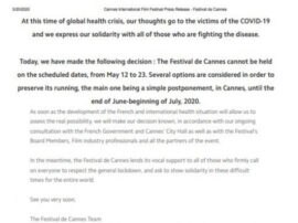 Bollywood Trending Cannes Film Festival Postponed 'kovid 19' कोविड-19 प्रभाव : कान्स फिल्म फेस्टिवल स्थगित
